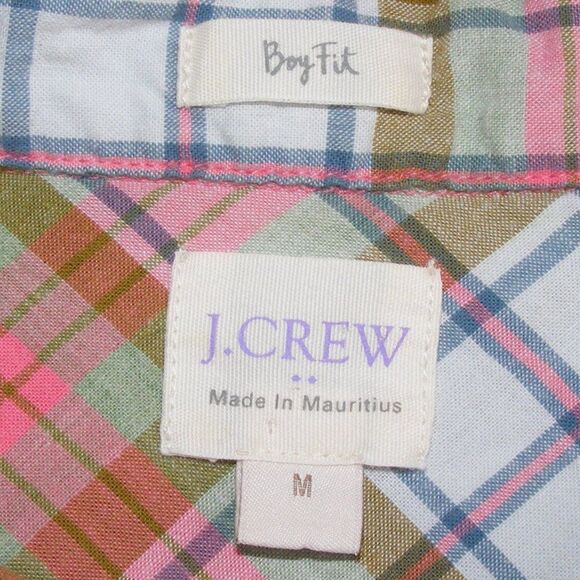 J.CREW Top/Blouse, M, Boy Fit, Plaid, Pink/Green, Long sleeve, 2 button cuff - Picture 11 of 13